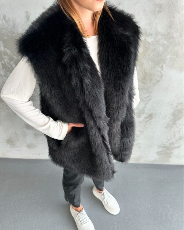 Sleeveless Black Fur Jacket