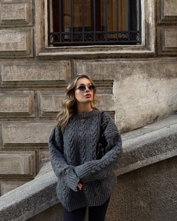 Dark Grey Braided Sweater - Image 4