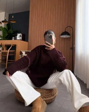 Burgundy Braided Sweater